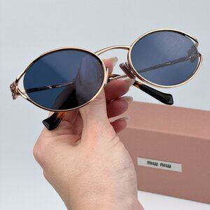 Miu Miu MU52YS ZVF1V1 BRAND NEW Sunglasses Pink Gold Dark Blue  Oval Unisex